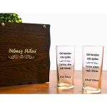 Ahşap Kutulu İsme Özel 2'li Rakı Bardağı Seti