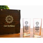 Ahşap Kutulu Kişiye Özel 2'li Rakı Bardağı Seti
