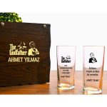 Godfather Baskılı Kişiye Özel Ahşap Kutulu 2'li Rakı Bardağı Seti