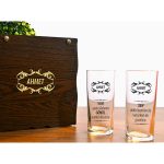 İsim ve Yazı Baskılı Ahşap Kutulu 2'li Rakı Bardağı Seti
