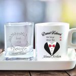 İsme Özel Damat İçin Kahve Fincanı ve Su Bardağı Set