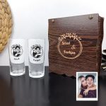 Kişiye Özel Fotoğraf Baskılı Ahşap Hediye Kutulu 2 li Rakı Bardağı Seti