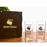 Kişiye Özel Sinemasever Ahşap Kutuda 2'li Rakı Bardağı Seti