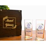Yılbaşı Kişiye Özel Ahşap Kutuda Rakı Bardağı Seti