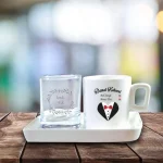 Söz Kahvesi Damat İçin Kahve Fincanı Ve Su Bardağı Set