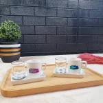 Kişiye Özel 2’li Türk Kahvesi Fincanı Ve Mini Su Bardağı Hediye Seti - Pembe Ve Mavi Fırça Desenli
