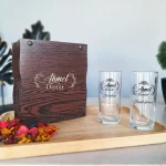 2'li Süslemeli Rakı Bardağı Seti Ahşap Kutuda
