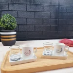 Kişiye Özel 2’li Türk Kahvesi Fincanı Ve Mini Su Bardağı Hediye Seti - Tüy Desenli