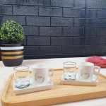 Kişiye Özel 2’li Türk Kahvesi Fincanı Ve Mini Su Bardağı Hediye Seti Gold Ve Renkli Yazı Desenli