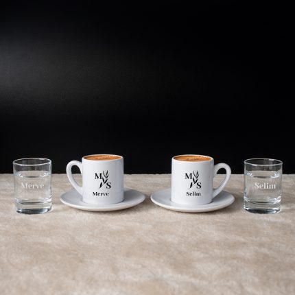 Kişiye Özel Fincan İsim Kazımalı Mini Su Bardağı - Hediye Seti